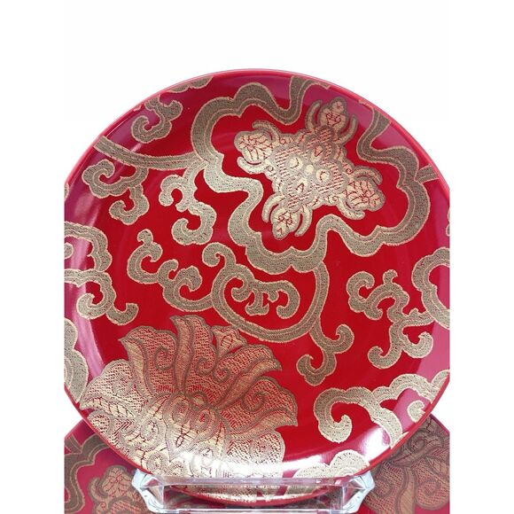 Pottery Barn Chinoise Gold Red 7” Dessert Salad Side Plates Set of 4 - Picture 3 of 4